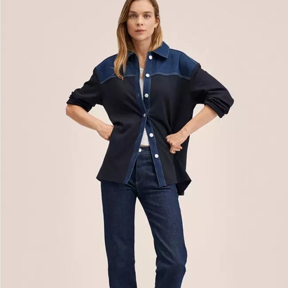 Mango Combined contrast denim overshirt size M - Picture 4 of 11
